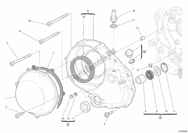 Alle onderdelen voor de Koppelingsdeksel van de Ducati Hypermotard 1100 EVO USA 2012